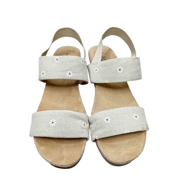 Life Stride Sandals Size 8.5 Gray Floral Elastic Slingback Open Toe Wedges - Picture 6 of 9